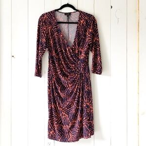 Laundry by Design Los Angeles Navy Orange Wrap Midi Dress Size Large